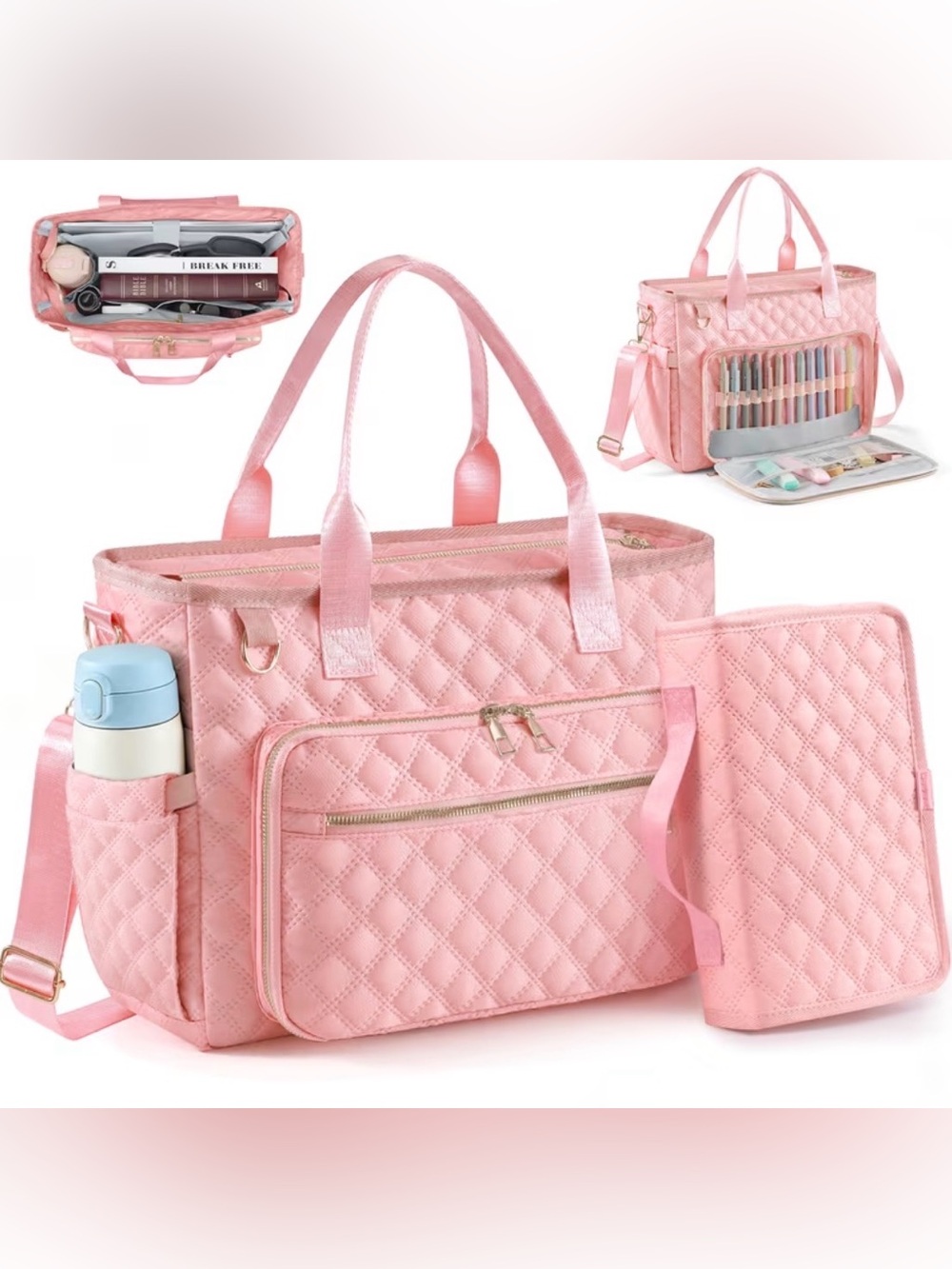 Pink Quilted Laptop Tote Handbag/Book Bag/Sewing Bag